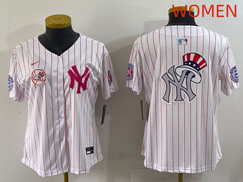 Women 2025 New York Yankees Blank White Stripe Joint Name Nike MLB Jersey style 11